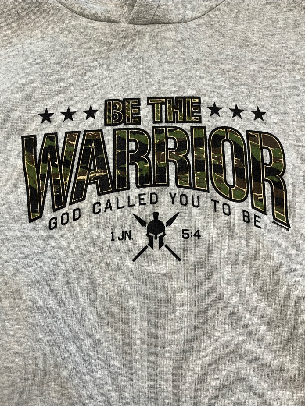 “Be The Warrior God Called You To Be” Heathered Grey Graphic Hoodie - Picture 3 of 9